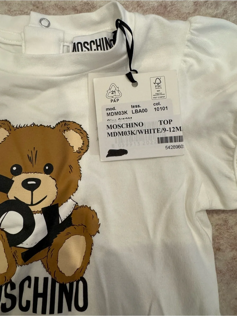 NWT Moschino White Tee with Brown Teddy Graphic